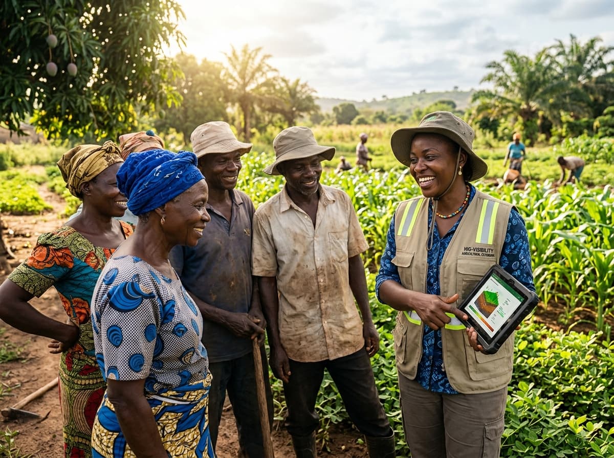 Agricultural consultant advising Nigerian farmers in the field